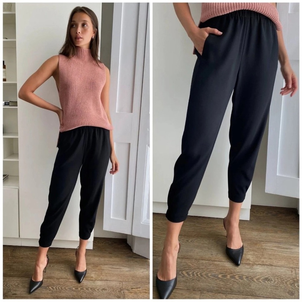 Babaton Aritzia Dexter Pants Black Pull-On Tuxedo Ankle Jogger Crepe